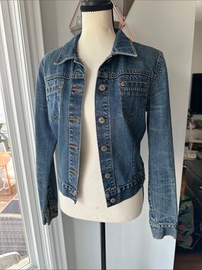 VINTAGE 90s Y2K JACOB Classic Blue Denim Jean Jacket Casual Distressed Sz Small